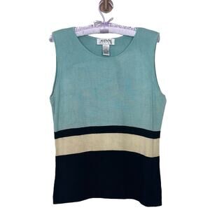 Vintage 100% Silk Alfani Colorblock Blue Black Yellow Knit Tank Top Retro